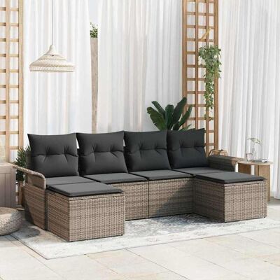vidaXL Gartensofa-set mit Speicher 6 pcs Grau Poly-Rattan - Grau vidaXL Gartensofa-set mit Speicher 6 pcs Grau Poly-Rattan - Grau