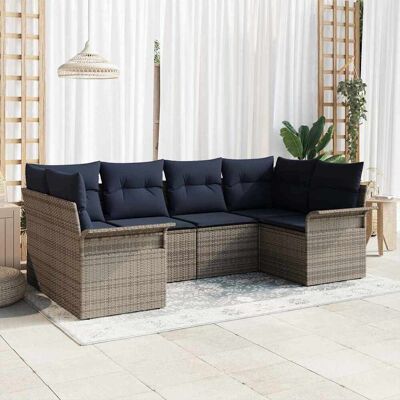 vidaXL Garten-Sofa-Set mit Speicher 6 pcs Grau Poly Rattan - Grau vidaXL Garten-Sofa-Set mit Speicher 6 pcs Grau Poly Rattan - Grau
