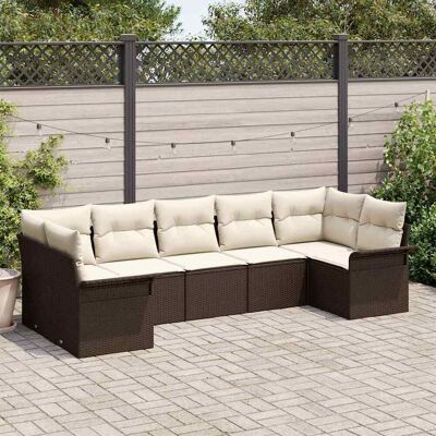 vidaXL Garten-Sofa-Set mit Speicher 7 pcs Braun Poly Rattan - Braun vidaXL Garten-Sofa-Set mit Speicher 7 pcs Braun Poly Rattan - Braun