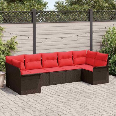 vidaXL Garten-Sofa-Set mit Speicher 7 pcs Braun Poly Rattan - Braun vidaXL Garten-Sofa-Set mit Speicher 7 pcs Braun Poly Rattan - Braun