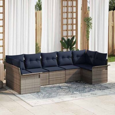 vidaXL Garten-Sofa-Set mit Speicher 7 pcs Grau Poly Rattan - Grau vidaXL Garten-Sofa-Set mit Speicher 7 pcs Grau Poly Rattan - Grau