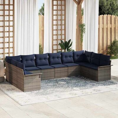vidaXL Gartensofa-set mit Speicher 10 pcs Hellgrau Poly-Rattan - Grau vidaXL Gartensofa-set mit Speicher 10 pcs Hellgrau Poly-Rattan - Grau