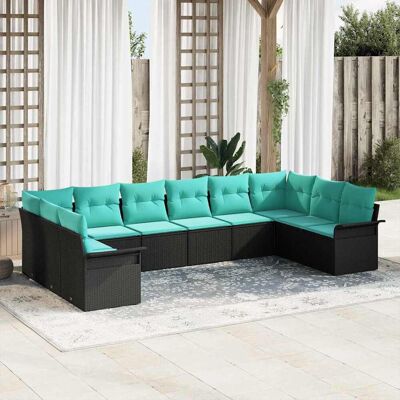 vidaXL Gartensofa-set mit Speicher 10 pcs Schwarz Poly-Rattan - Schwarz vidaXL Gartensofa-set mit Speicher 10 pcs Schwarz Poly-Rattan - Schwarz