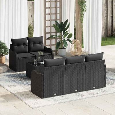 vidaXL Garten-Sofa-Set 6 pcs Schwarz Poly-Rattan und Stahl und Glas - Schwarz vidaXL Garten-Sofa-Set 6 pcs Schwarz Poly-Rattan und Stahl und Glas - Schwarz