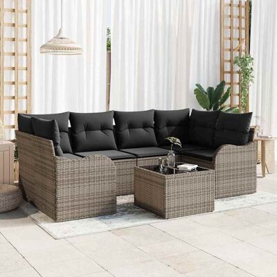 vidaXL Garten-Sofa-Set 7 pcs Grau Poly-Rattan und Stahl und Glas - Grau vidaXL Garten-Sofa-Set 7 pcs Grau Poly-Rattan und Stahl und Glas - Grau