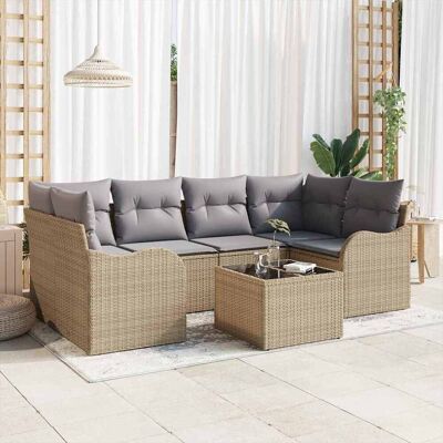 vidaXL Garten-Sofa-Set mit Kissen mit Speicher 7 pcs Beige und Grau - Beige vidaXL Garten-Sofa-Set mit Kissen mit Speicher 7 pcs Beige und Grau - Beige