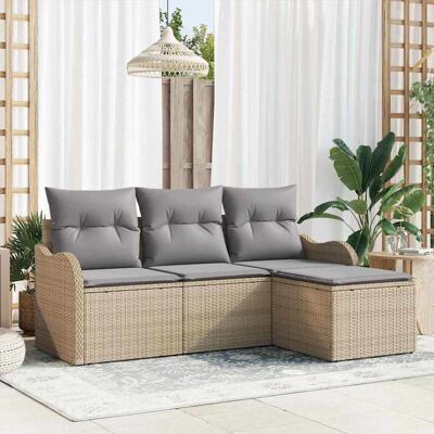 vidaXL Gartensofa-set mit Speicher 4 pcs Beige Poly-Rattan - Beige vidaXL Gartensofa-set mit Speicher 4 pcs Beige Poly-Rattan - Beige