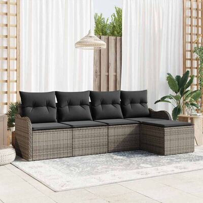vidaXL Garten-Sofa-Set mit Kissen mit Speicher 5 pcs Grau Poly Rattan - Grau vidaXL Garten-Sofa-Set mit Kissen mit Speicher 5 pcs Grau Poly Rattan - Grau