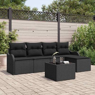 vidaXL Garten-Sofa-Set mit Kissen mit Speicher 6 pcs Beige Poly Rattan - Schwarz vidaXL Garten-Sofa-Set mit Kissen mit Speicher 6 pcs Beige Poly Rattan - Schwarz