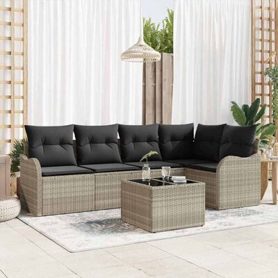 vidaXL Gartensofa-set mit Speicher 6 pcs Hellgrau Poly-Rattan - Hellgrau vidaXL Gartensofa-set mit Speicher 6 pcs Hellgrau Poly-Rattan - Hellgrau