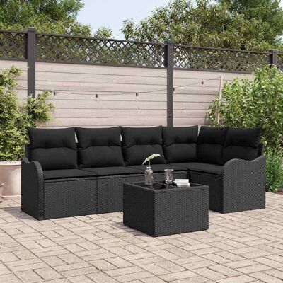 vidaXL Gartensofa-set mit Speicher 6 pcs Schwarz Poly-Rattan - Schwarz vidaXL Gartensofa-set mit Speicher 6 pcs Schwarz Poly-Rattan - Schwarz