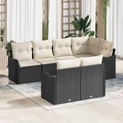vidaXL Garten-Sofa-Set mit Speicher 7 pcs Schwarz Poly Rattan - Schwarz vidaXL Garten-Sofa-Set mit Speicher 7 pcs Schwarz Poly Rattan - Schwarz