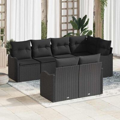vidaXL Garten-Sofa-Set mit Speicher 7 pcs Schwarz Poly Rattan - Schwarz vidaXL Garten-Sofa-Set mit Speicher 7 pcs Schwarz Poly Rattan - Schwarz