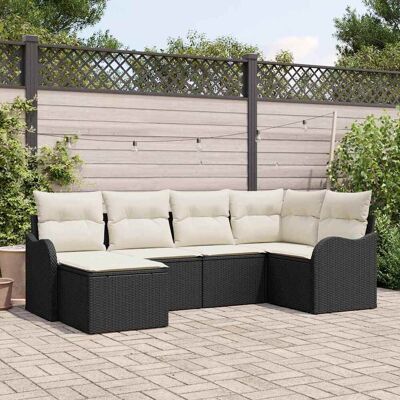 vidaXL Garten-Sofa-Set mit Kissen 6 pcs Schwarz und Weiß Poly Rattan - Schwarz vidaXL Garten-Sofa-Set mit Kissen 6 pcs Schwarz und Weiß Poly Rattan - Schwarz