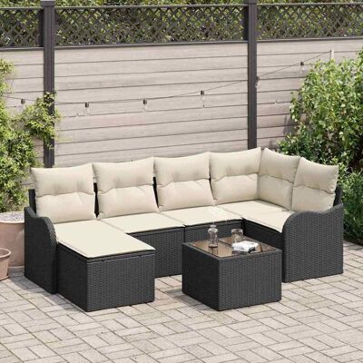 vidaXL Garten-Sofa-Set mit Kissen 7 pcs Schwarz und Weiß Poly Rattan - Schwarz vidaXL Garten-Sofa-Set mit Kissen 7 pcs Schwarz und Weiß Poly Rattan - Schwarz