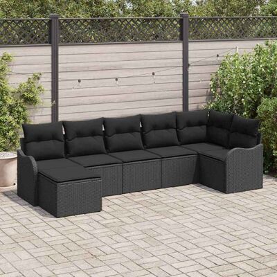 vidaXL Garten-Sofa-Set mit Kissen 7 pcs Schwarz Poly Rattan - Schwarz vidaXL Garten-Sofa-Set mit Kissen 7 pcs Schwarz Poly Rattan - Schwarz