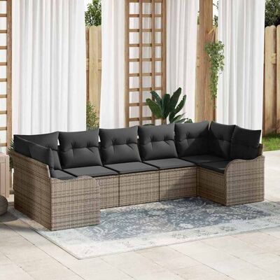 vidaXL Garten-Sofa-Set mit Speicher 7 pcs Grau Poly Rattan - Grau vidaXL Garten-Sofa-Set mit Speicher 7 pcs Grau Poly Rattan - Grau