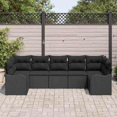 vidaXL Garten-Sofa-Set mit Speicher 7 pcs Schwarz Poly Rattan - Schwarz vidaXL Garten-Sofa-Set mit Speicher 7 pcs Schwarz Poly Rattan - Schwarz