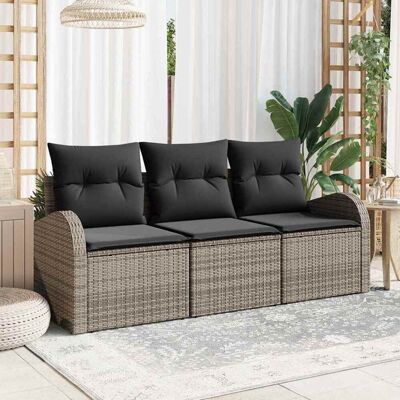 vidaXL Garten-Sofa-Set mit Speicher 3 pcs Grau Poly Rattan - Grau vidaXL Garten-Sofa-Set mit Speicher 3 pcs Grau Poly Rattan - Grau
