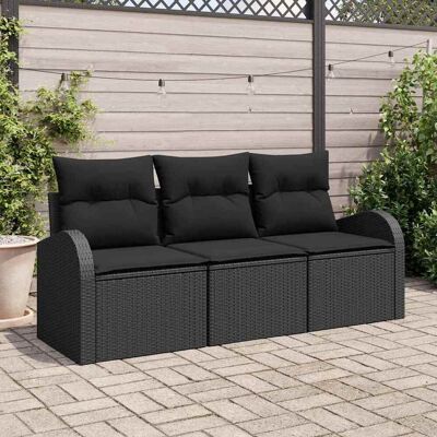 vidaXL Garten-Sofa-Set mit Speicher 3 pcs Schwarz Poly Rattan - Schwarz vidaXL Garten-Sofa-Set mit Speicher 3 pcs Schwarz Poly Rattan - Schwarz