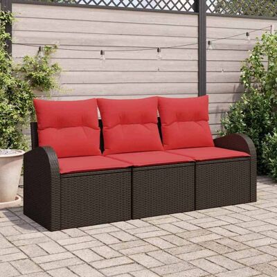 vidaXL Garten-Sofa-Set mit Speicher 3 pcs Braun und Rot Poly Rattan - Braun vidaXL Garten-Sofa-Set mit Speicher 3 pcs Braun und Rot Poly Rattan - Braun
