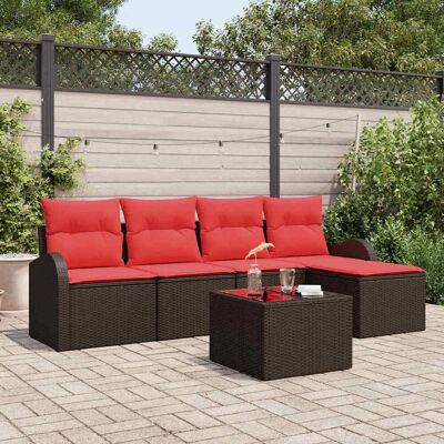 vidaXL Sofa Set mit Kissen 6 pcs Braun und Rot Poly-Rattan - Braun vidaXL Sofa Set mit Kissen 6 pcs Braun und Rot Poly-Rattan - Braun