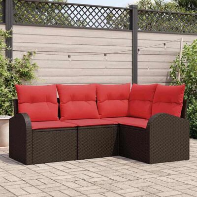 vidaXL Gartensofa-set mit Kissen 4 pcs Braun und Rot Poly-Rattan - Braun vidaXL Gartensofa-set mit Kissen 4 pcs Braun und Rot Poly-Rattan - Braun