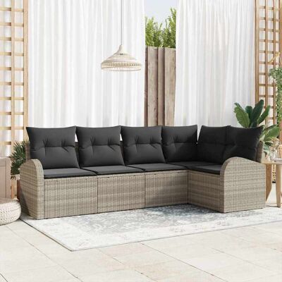 vidaXL Gartensofa-set mit Kissen 5 pcs Hellgrau Poly-Rattan - Hellgrau vidaXL Gartensofa-set mit Kissen 5 pcs Hellgrau Poly-Rattan - Hellgrau