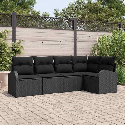 vidaXL Gartensofa-set mit Kissen 5 pcs Schwarz Poly-Rattan - Schwarz vidaXL Gartensofa-set mit Kissen 5 pcs Schwarz Poly-Rattan - Schwarz