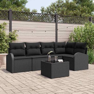 vidaXL Gartensofa-set mit Kissen 6 pcs Schwarz Poly-Rattan - Schwarz vidaXL Gartensofa-set mit Kissen 6 pcs Schwarz Poly-Rattan - Schwarz