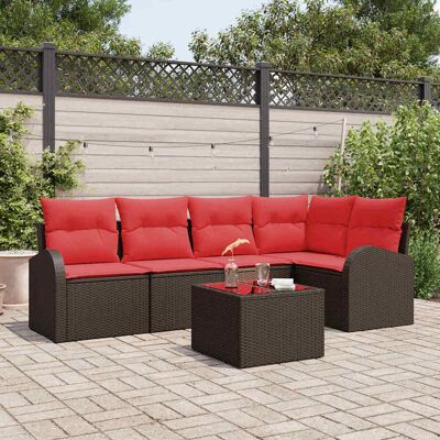 vidaXL Gartensofa-set mit Kissen 6 pcs Braun und Rot Poly-Rattan - Braun vidaXL Gartensofa-set mit Kissen 6 pcs Braun und Rot Poly-Rattan - Braun