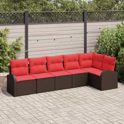 vidaXL Gartensofa-set mit Kissen 6 pcs Braun und Rot Poly-Rattan - Braun vidaXL Gartensofa-set mit Kissen 6 pcs Braun und Rot Poly-Rattan - Braun