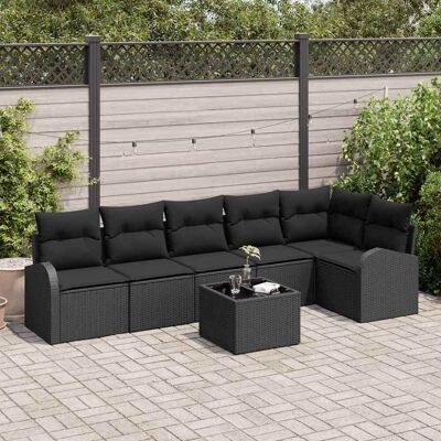 vidaXL Gartensofa-set mit Kissen 7 pcs Schwarz Poly-Rattan - Schwarz vidaXL Gartensofa-set mit Kissen 7 pcs Schwarz Poly-Rattan - Schwarz