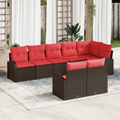 vidaXL Gartensofa-set mit Kissen 8 pcs Braun und Rot Poly-Rattan - Braun vidaXL Gartensofa-set mit Kissen 8 pcs Braun und Rot Poly-Rattan - Braun