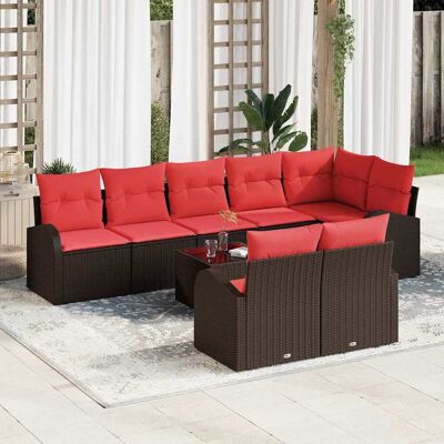 vidaXL Gartensofa-set mit Kissen 9 pcs Braun und Rot Poly-Rattan - Braun vidaXL Gartensofa-set mit Kissen 9 pcs Braun und Rot Poly-Rattan - Braun
