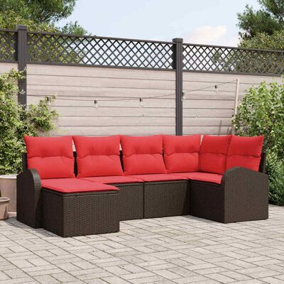 vidaXL Sofa Set mit Kissen 6 pcs Braun und Rot Poly-Rattan - Braun vidaXL Sofa Set mit Kissen 6 pcs Braun und Rot Poly-Rattan - Braun