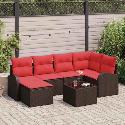 vidaXL Sofa Set mit Kissen 7 pcs Braun und Rot Poly-Rattan - Braun vidaXL Sofa Set mit Kissen 7 pcs Braun und Rot Poly-Rattan - Braun