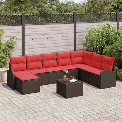 vidaXL Sofa Set mit Kissen 9 pcs Braun und Rot Poly-Rattan - Braun vidaXL Sofa Set mit Kissen 9 pcs Braun und Rot Poly-Rattan - Braun