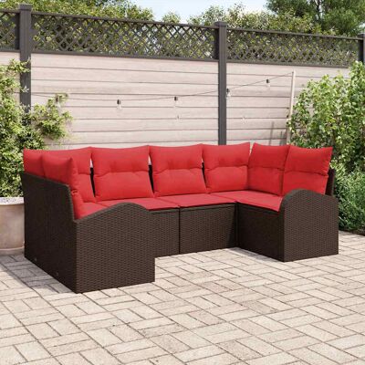 vidaXL Gartensofa-set mit Kissen 6 pcs Braun und Rot Poly-Rattan - Braun vidaXL Gartensofa-set mit Kissen 6 pcs Braun und Rot Poly-Rattan - Braun