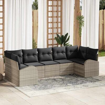 vidaXL Gartensofa-set mit Kissen 7 pcs Hellgrau Poly-Rattan - Hellgrau vidaXL Gartensofa-set mit Kissen 7 pcs Hellgrau Poly-Rattan - Hellgrau