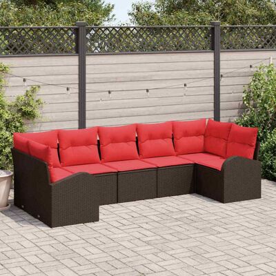 vidaXL Gartensofa-set mit Kissen 7 pcs Braun und Rot Poly-Rattan - Braun vidaXL Gartensofa-set mit Kissen 7 pcs Braun und Rot Poly-Rattan - Braun