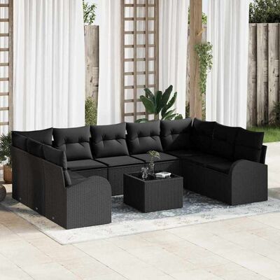 vidaXL Gartensofa-set mit Kissen 10 pcs Schwarz Poly-Rattan - Schwarz vidaXL Gartensofa-set mit Kissen 10 pcs Schwarz Poly-Rattan - Schwarz