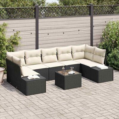 vidaXL Gartensofa-set mit Kissen 8 pcs Schwarz und Creme Poly-Rattan - Schwarz vidaXL Gartensofa-set mit Kissen 8 pcs Schwarz und Creme Poly-Rattan - Schwarz