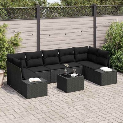 vidaXL Gartensofa-set mit Kissen 8 pcs Schwarz Poly-Rattan - Schwarz vidaXL Gartensofa-set mit Kissen 8 pcs Schwarz Poly-Rattan - Schwarz