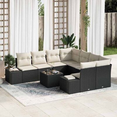 vidaXL Garten-Sofa-Set mit Kissen 9 pcs Schwarz und Creme Poly-Rattan - Schwarz vidaXL Garten-Sofa-Set mit Kissen 9 pcs Schwarz und Creme Poly-Rattan - Schwarz