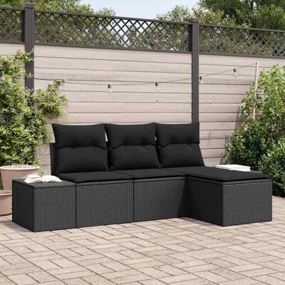 vidaXL Garten-Sofa-Set mit Kissen mit Speicher 4 pcs Schwarz - Schwarz vidaXL Garten-Sofa-Set mit Kissen mit Speicher 4 pcs Schwarz - Schwarz