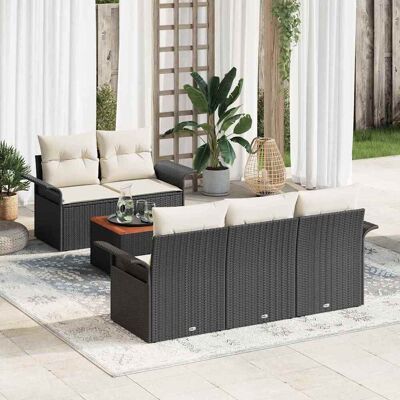 vidaXL Gartensofa-set mit Speicher 6 pcs Schwarz und Creme Poly-Rattan - Schwarz vidaXL Gartensofa-set mit Speicher 6 pcs Schwarz und Creme Poly-Rattan - Schwarz