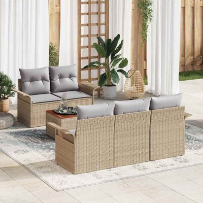 vidaXL Gartensofa-set 6 pcs Beige und Hellgrau Poly-Rattan - Beige vidaXL Gartensofa-set 6 pcs Beige und Hellgrau Poly-Rattan - Beige