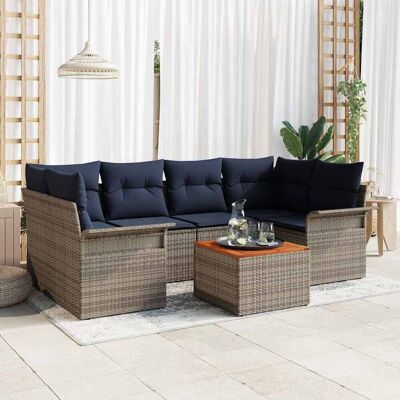 vidaXL Gartensofa-set 7 pcs Grau und Marineblau Poly-Rattan - Grau vidaXL Gartensofa-set 7 pcs Grau und Marineblau Poly-Rattan - Grau