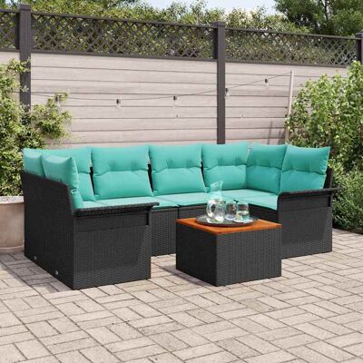 vidaXL Gartensofa-set 7 pcs Schwarz und Türkis Poly-Rattan - Schwarz vidaXL Gartensofa-set 7 pcs Schwarz und Türkis Poly-Rattan - Schwarz